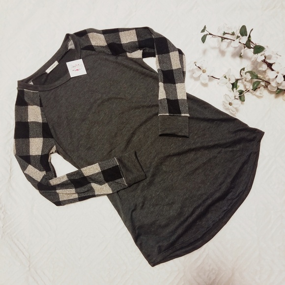 Plaid Long Sleeved French Terry Top - Picture 2 of 7